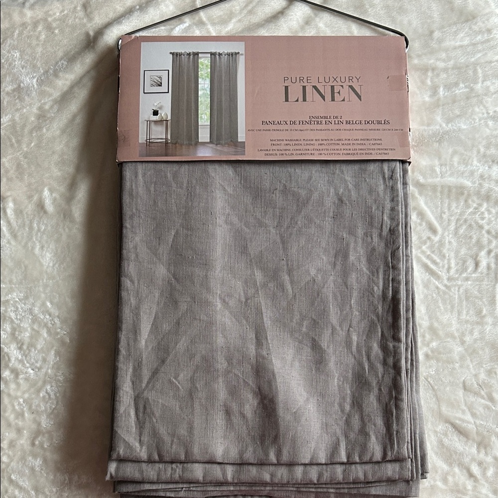 New Grey 100% Linen Drapes 96” Length